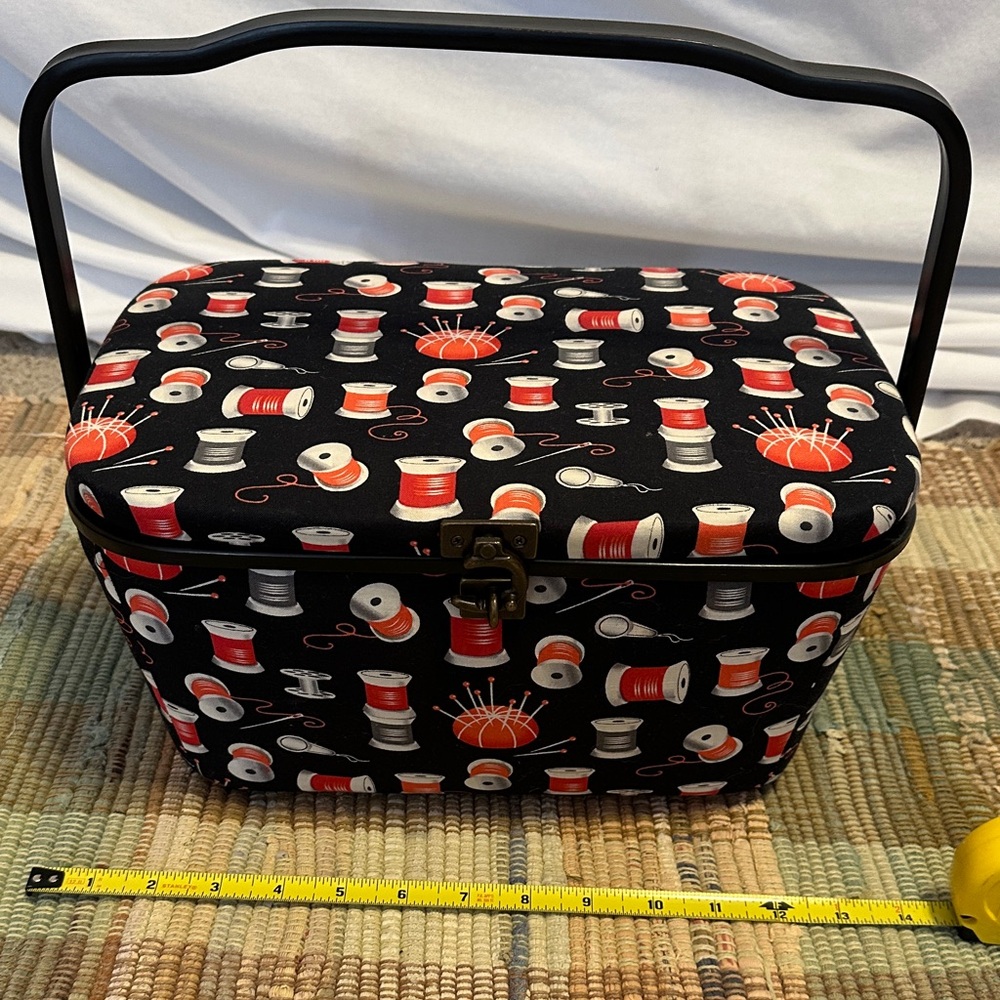 Black Sewing Box with Colorful Spool Pattern